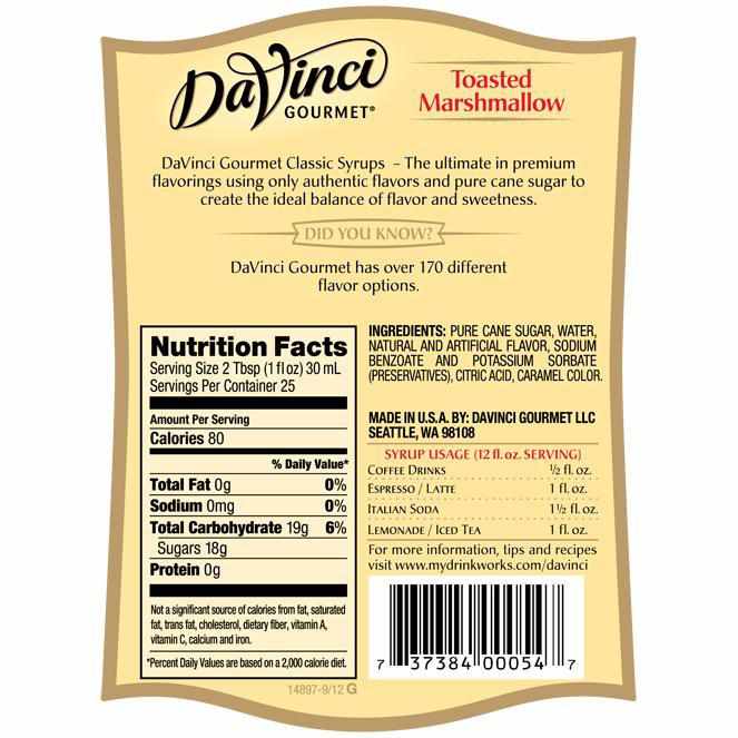 Toasted Marshmallow DaVinci Gourmet Syrup Bottle - 750mL-Syrups-DaVinci Gourmet-Restaurant Supply Drop
