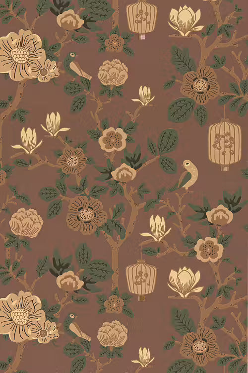Tokyo Tea Party Wallpaper - Rioja Red
