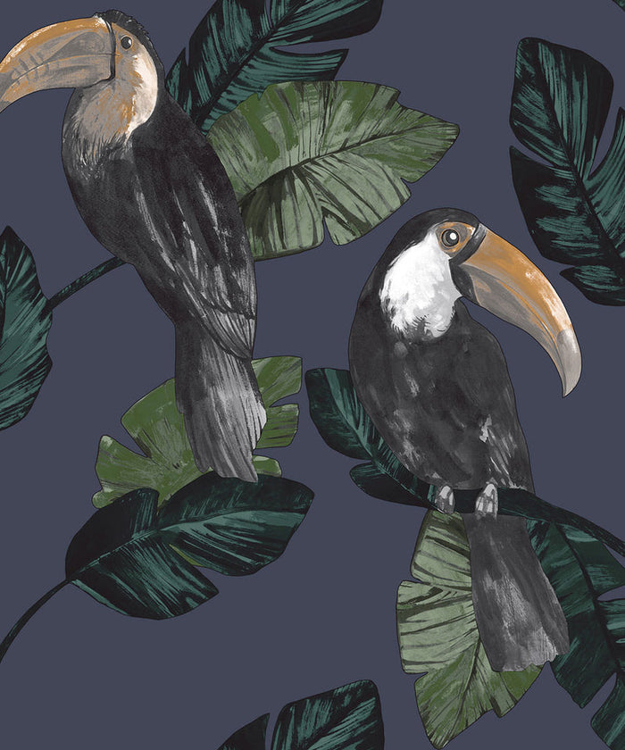 Toucan Tiki Wallpaper - Navy - Last 28 Rolls
