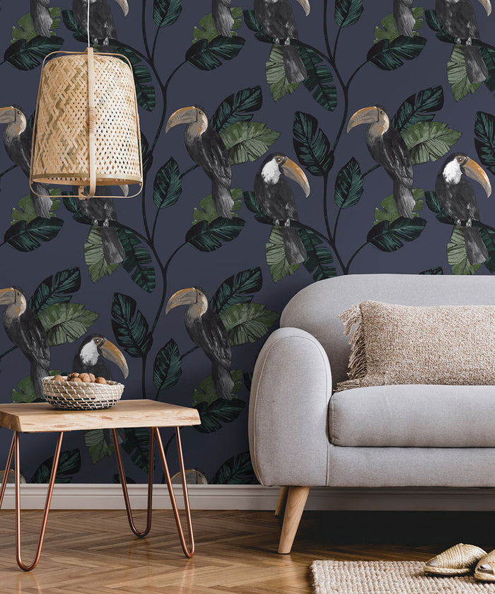 Toucan Tiki Wallpaper - Navy - Last 28 Rolls