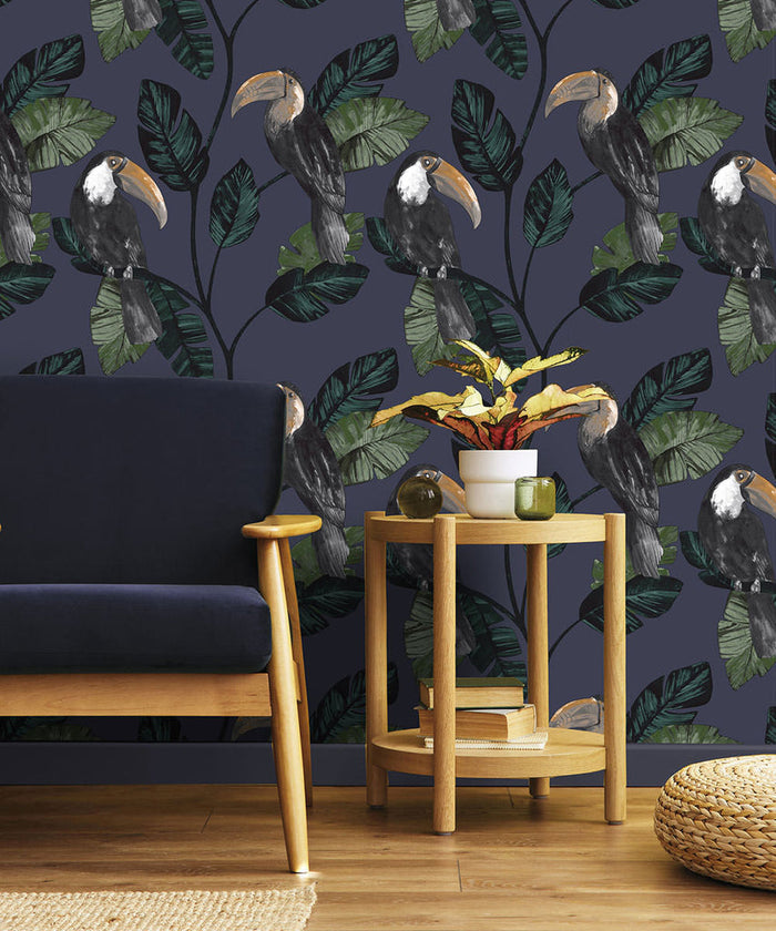 Toucan Tiki Wallpaper - Navy - Last 28 Rolls