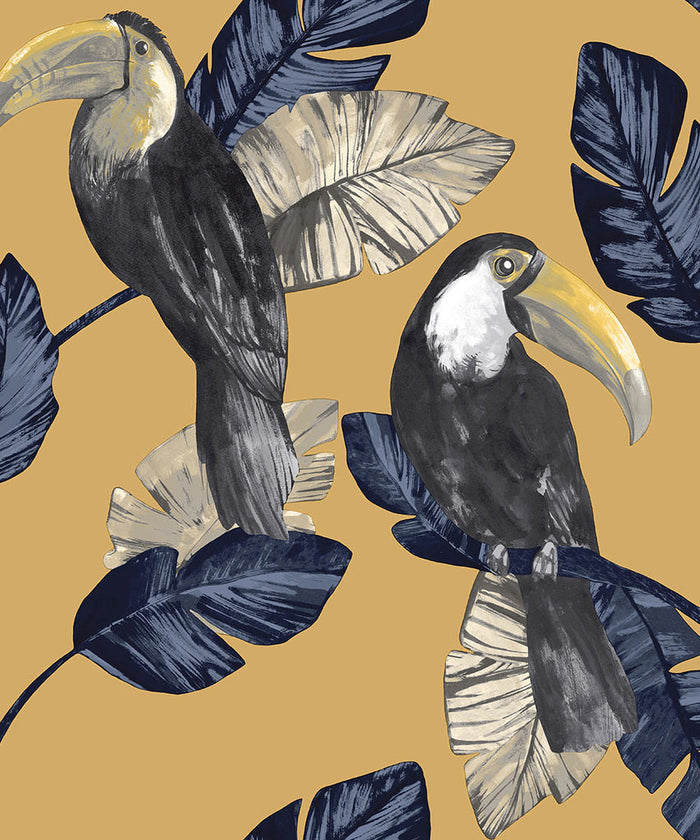 Toucan Tiki Wallpaper - Ochre Yellow - Last 26 Rolls