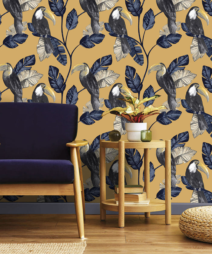 Toucan Tiki Wallpaper - Ochre Yellow - Last 26 Rolls