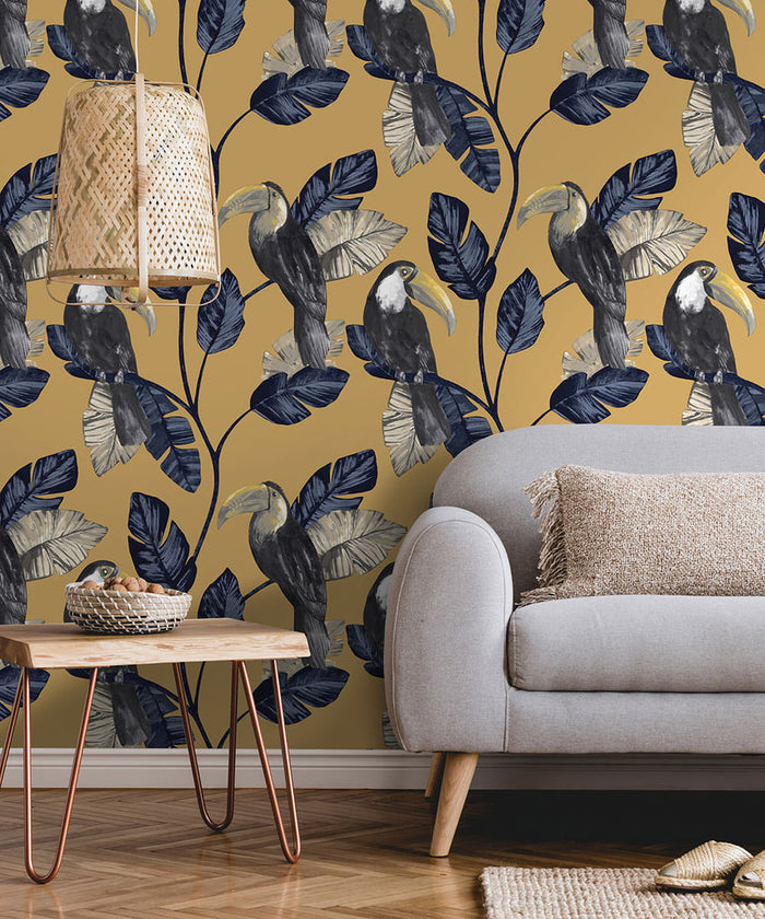 Toucan Tiki Wallpaper - Ochre Yellow - Last 26 Rolls