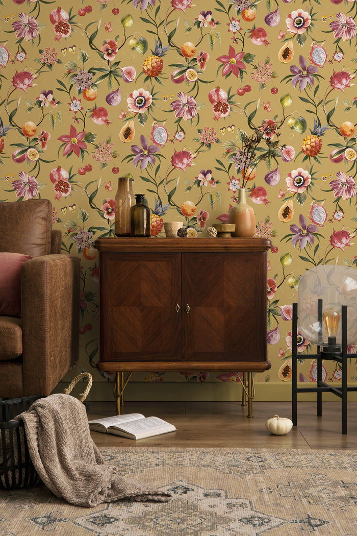 Tropica – Fruit & Floral Wallpaper – Ochre