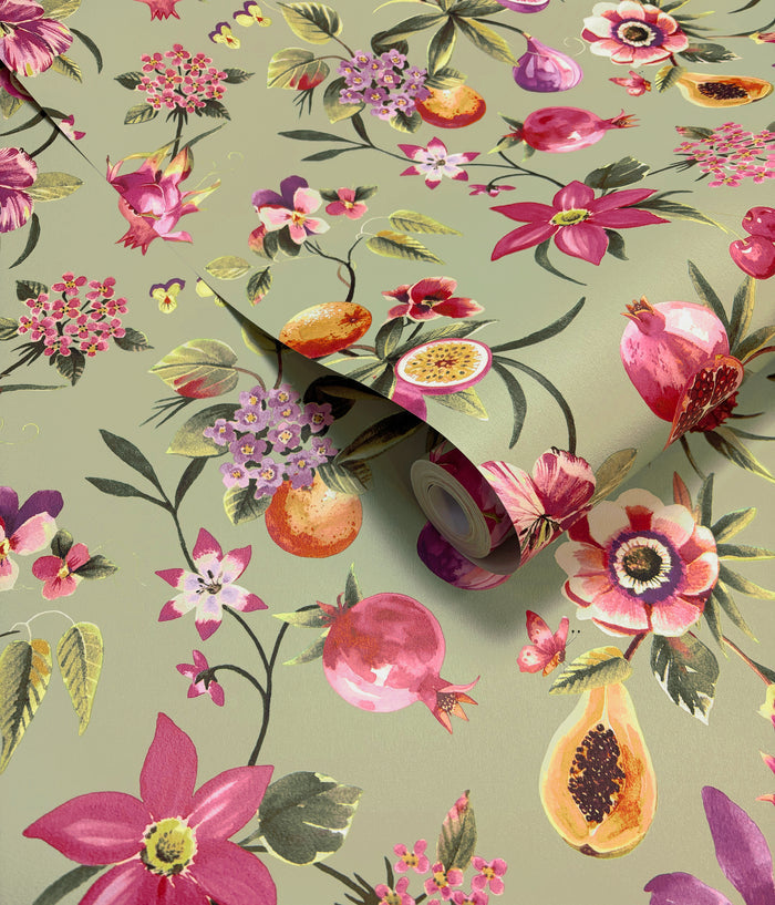 Tropica – Fruit & Floral Wallpaper – Sage