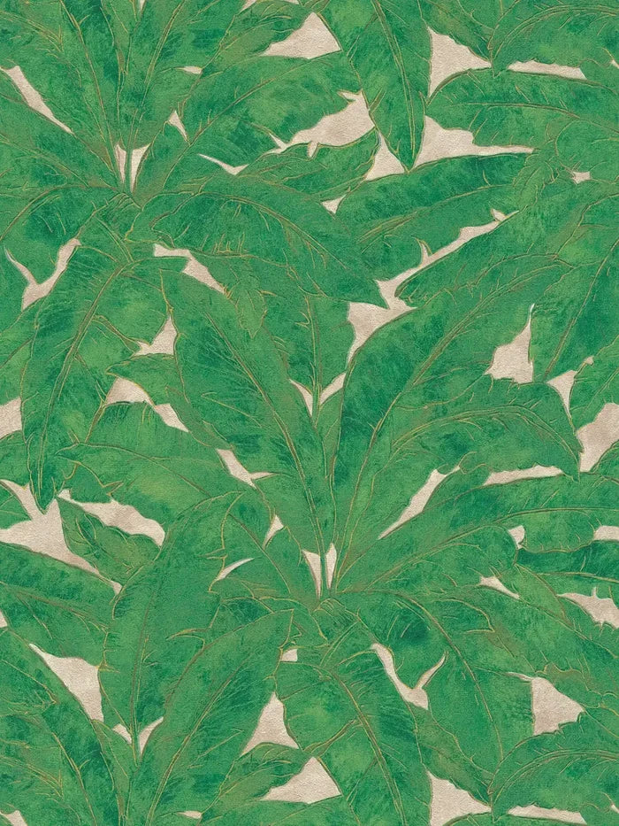 Tropical Escape - Metallic Wallpaper - Green/Beige