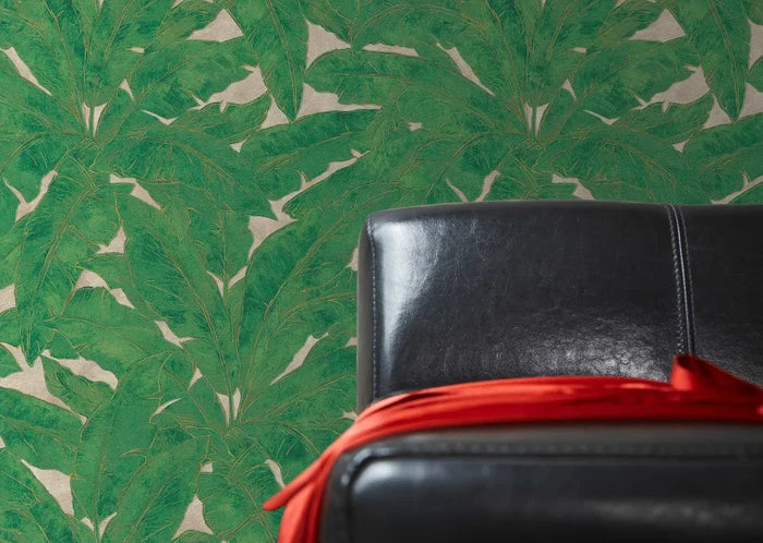 Tropical Escape - Metallic Wallpaper - Green/Beige