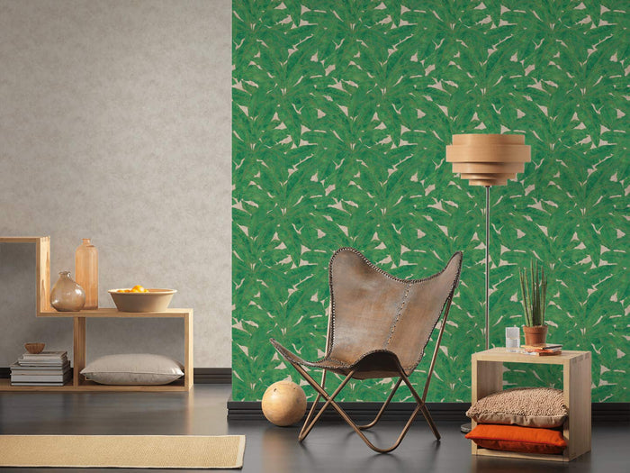 Tropical Escape - Metallic Wallpaper - Green/Beige