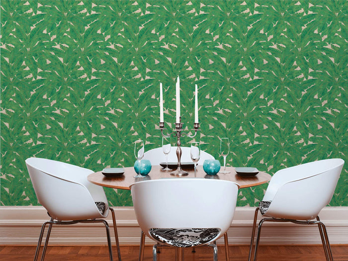 Tropical Escape - Metallic Wallpaper - Green/Beige