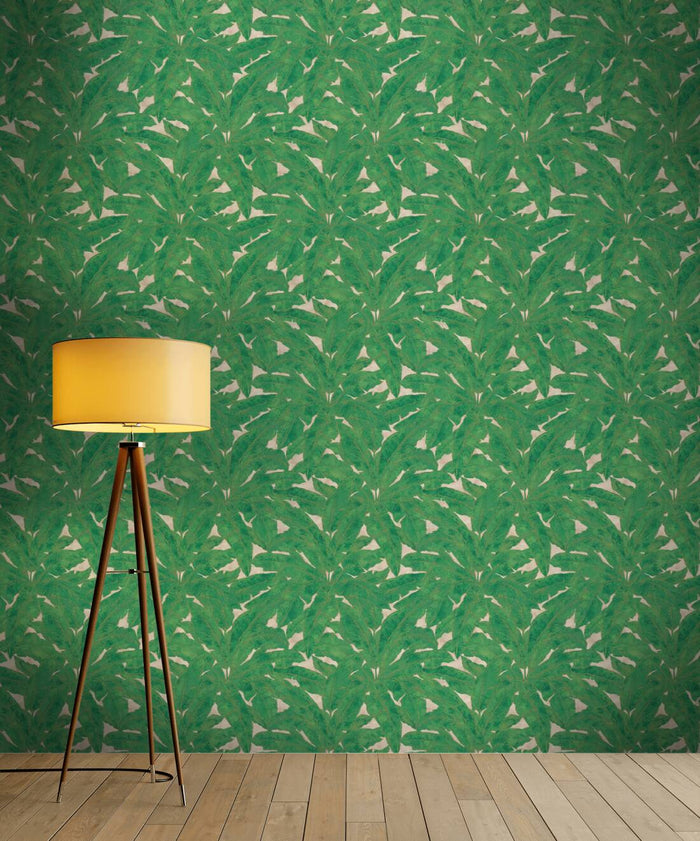 Tropical Escape - Metallic Wallpaper - Green/Beige