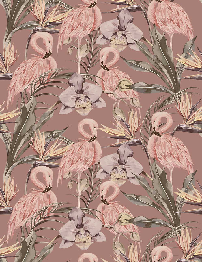 Tropical Shore Flamingo Hybrid Mural - Berry