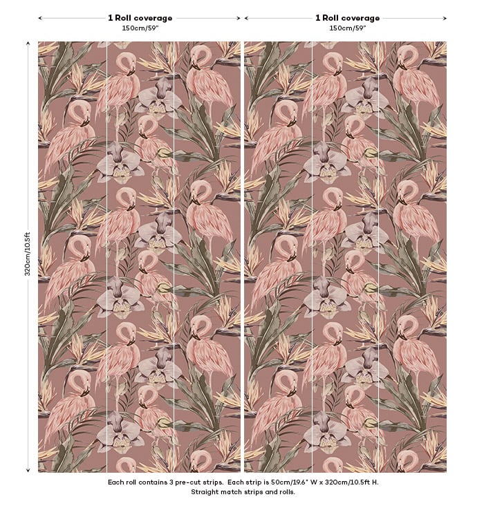 Tropical Shore Flamingo Hybrid Mural - Berry