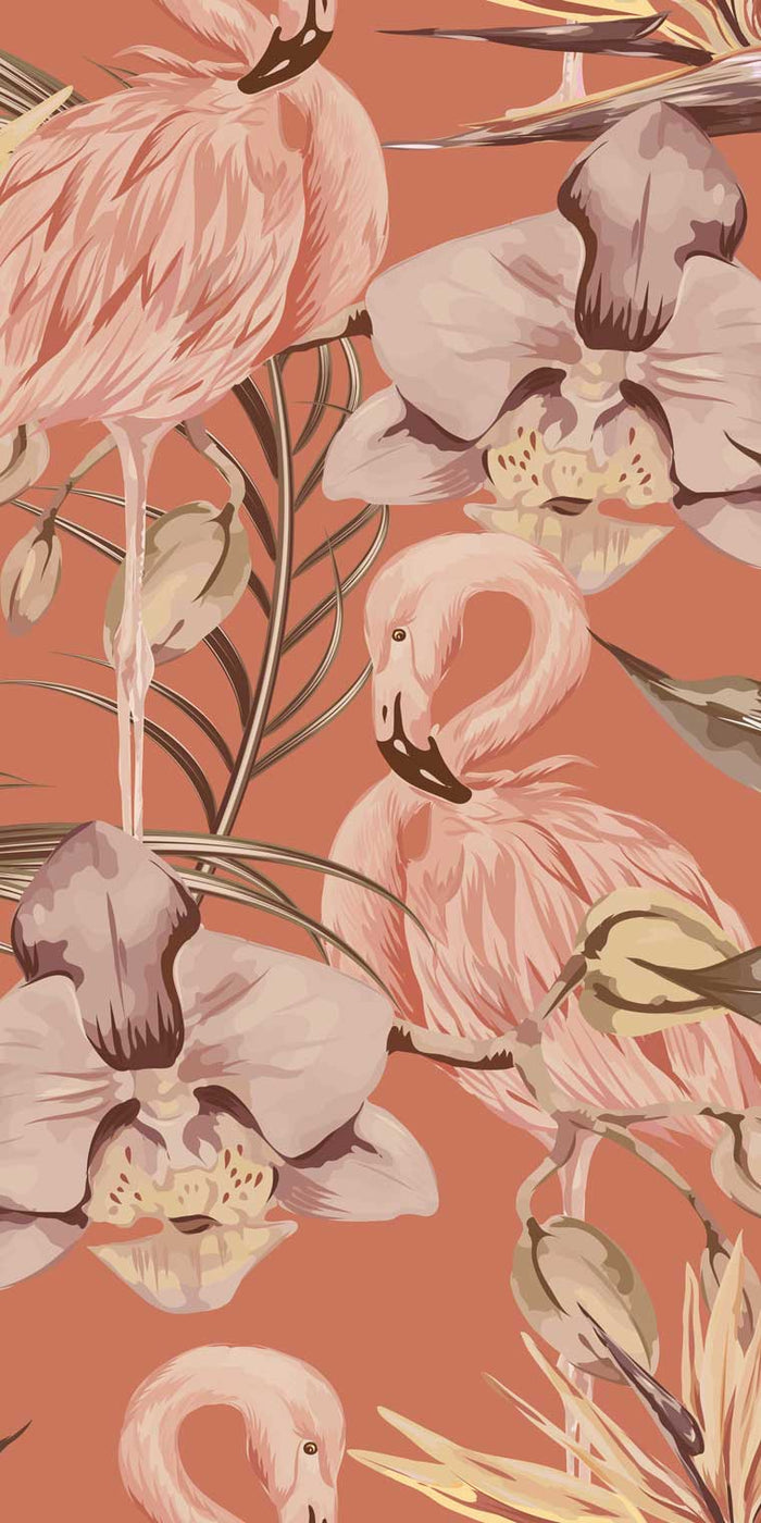 Tropical Shore Flamingo Hybrid Mural - Terracotta