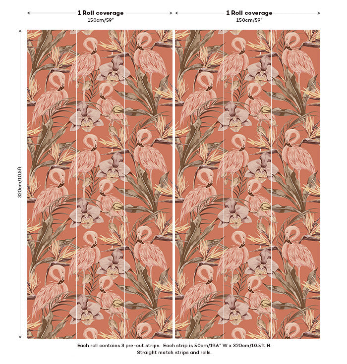 Tropical Shore Flamingo Hybrid Mural - Terracotta