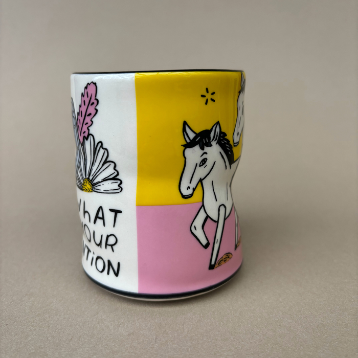 Trust Soul Spark Cup - Large by The Bowl Maker features a whimsical design with a unicorn and floral elements in vibrant colors, showcasing creativity and inspiration.