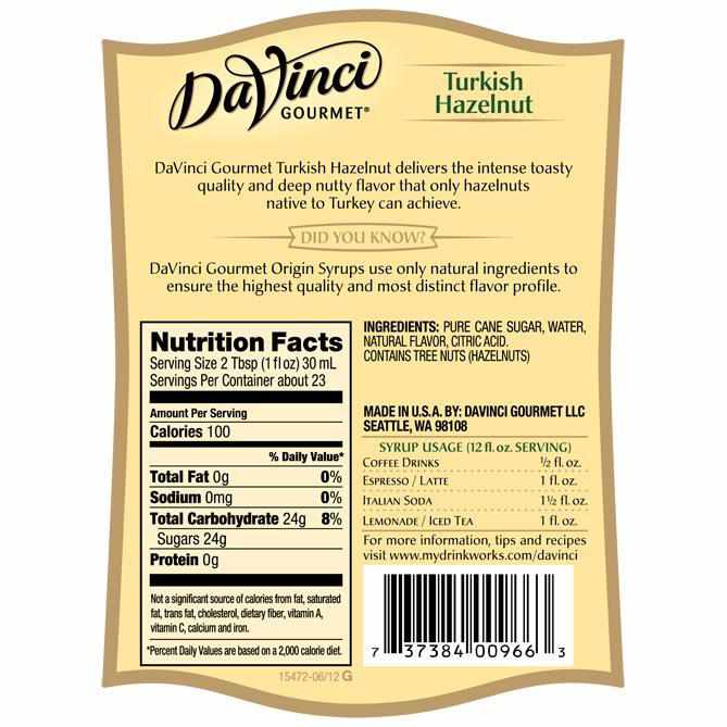 Turkish Hazelnut Natural Single Origin DaVinci Syrup Bottle - 700mL-Syrups-DaVinci Gourmet-Restaurant Supply Drop