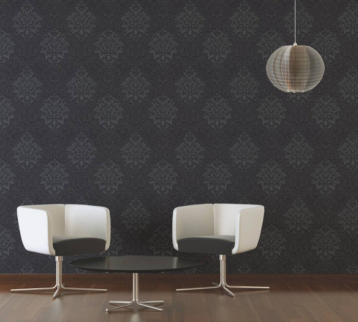 Two Toned Damask Wallpaper - Black