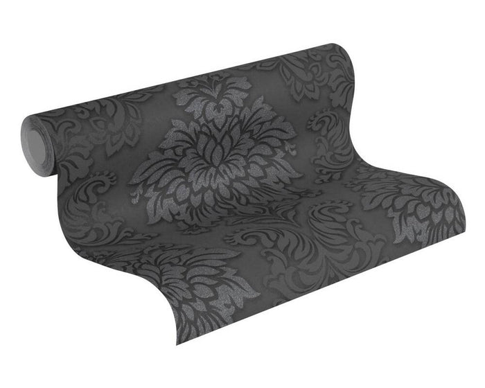Two Toned Damask Wallpaper - Black