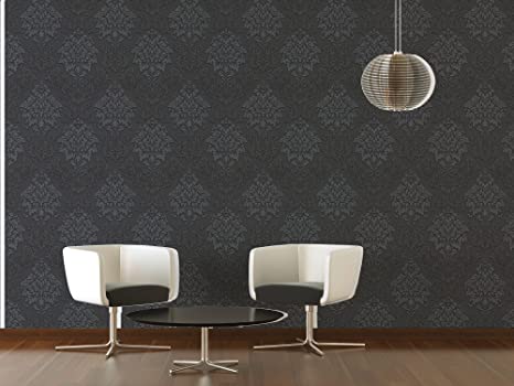 Two Toned Damask Wallpaper - Black
