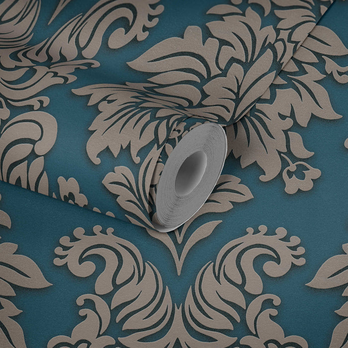 Two Toned Damask Wallpaper - Blue - Teal