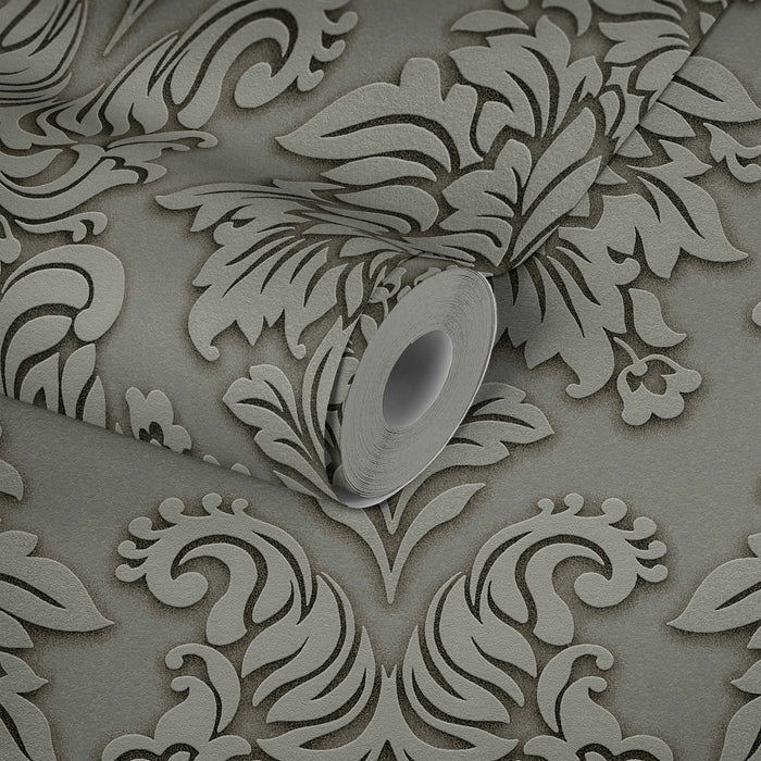 Two Toned Damask Wallpaper - Grey