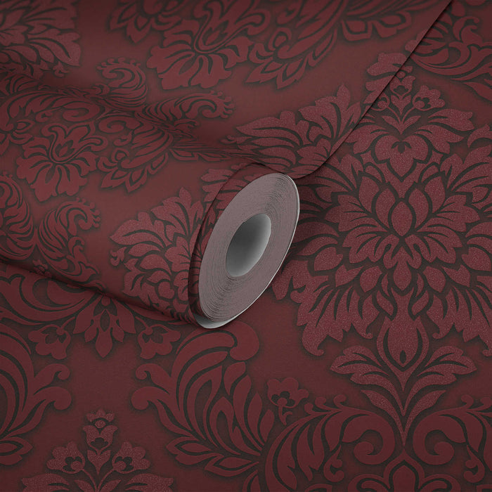 Two Toned Damask Wallpaper  - Red