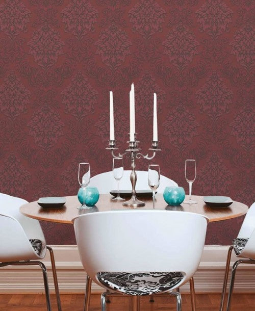 Two Toned Damask Wallpaper  - Red