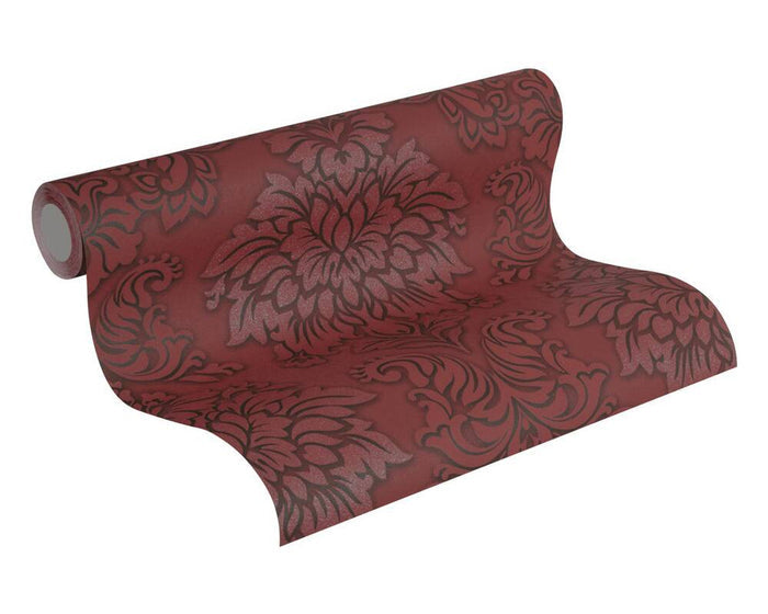 Two Toned Damask Wallpaper  - Red