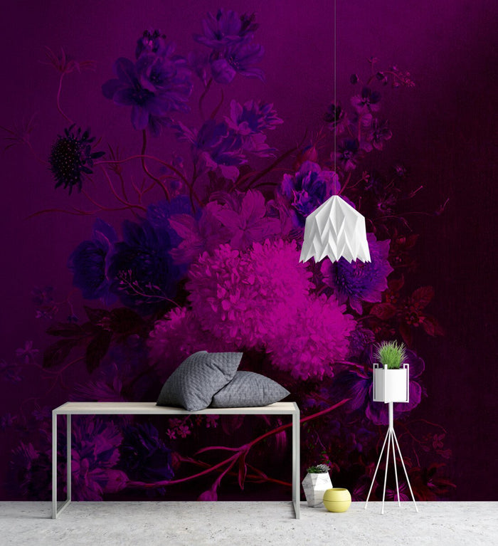 Vibrant Bouquet - Custom Sized Wallpaper Mural (per m2) - Deep Purple