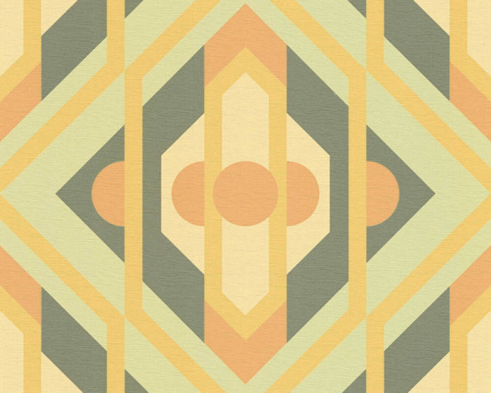 Vibrant Retro Fusion Wallpaper - Green/Orange