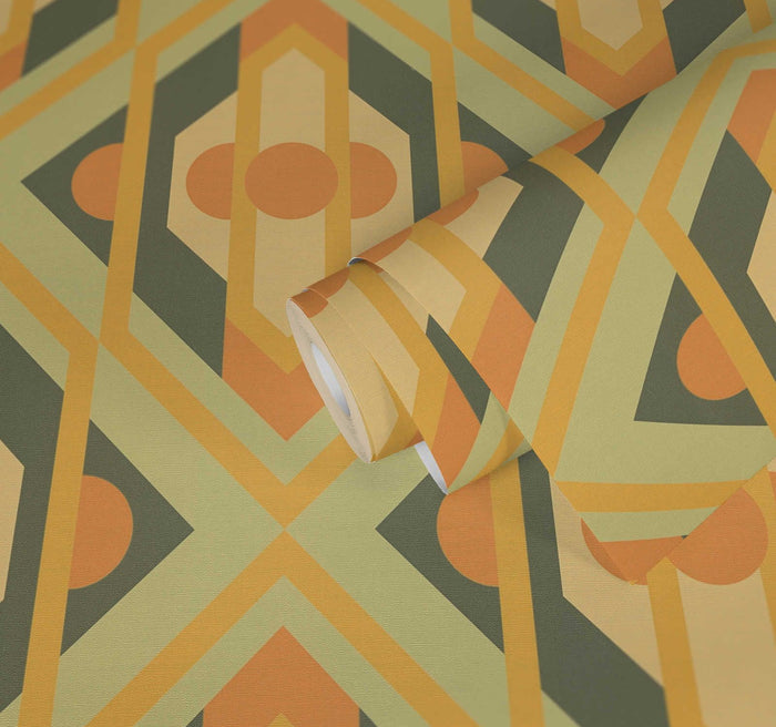 Vibrant Retro Fusion Wallpaper - Green/Orange