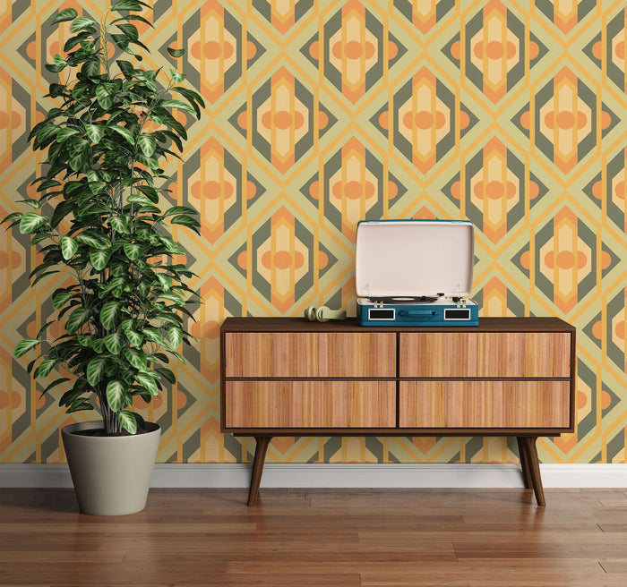Vibrant Retro Fusion Wallpaper - Green/Orange