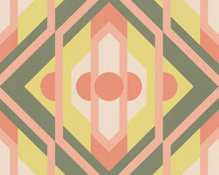 Vibrant Retro Fusion Wallpaper - Green/Pink