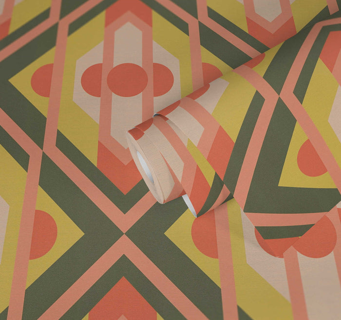 Vibrant Retro Fusion Wallpaper - Green/Pink