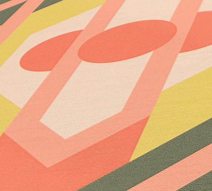 Vibrant Retro Fusion Wallpaper - Green/Pink