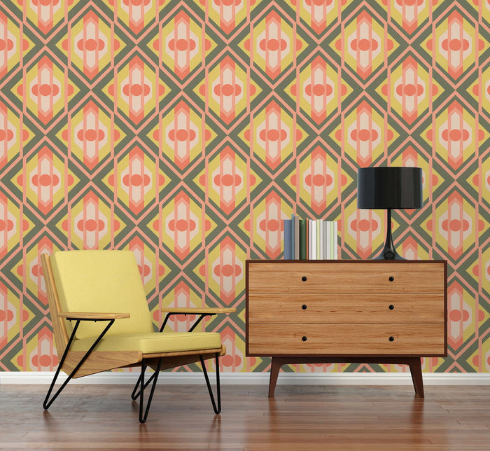 Vibrant Retro Fusion Wallpaper - Green/Pink