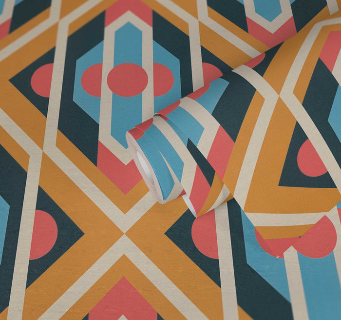 Vibrant Retro Fusion Wallpaper - Yellow/Blue
