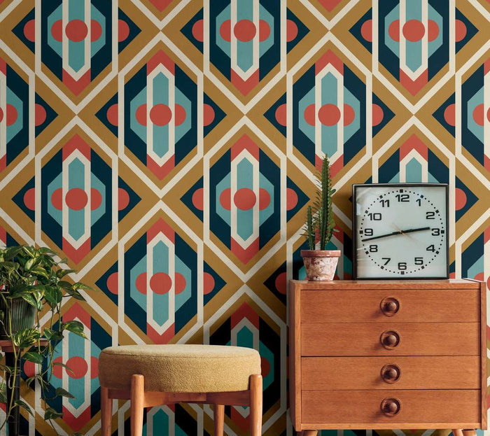 Vibrant Retro Fusion Wallpaper - Yellow/Blue