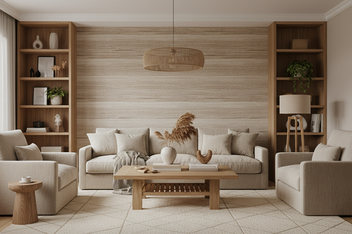 Vinyl Grasscloth Wallpaper - Caramel Latte Room Shot