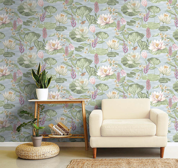 Water Lily Wallpaper - Blue
