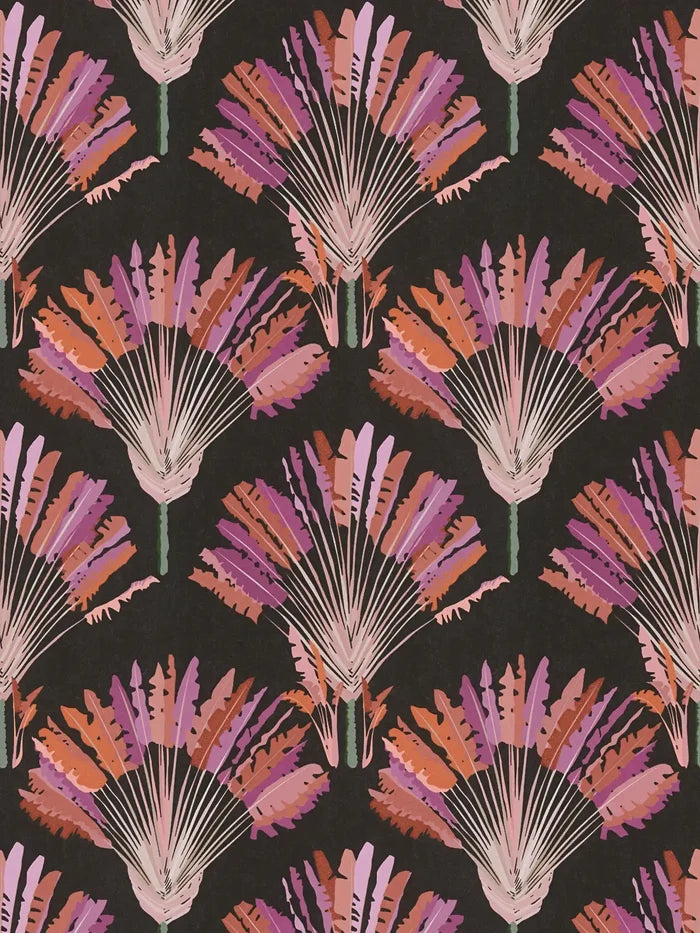 Watercolour Fan Trees Wallpaper - Black/Pink - Discontinuing