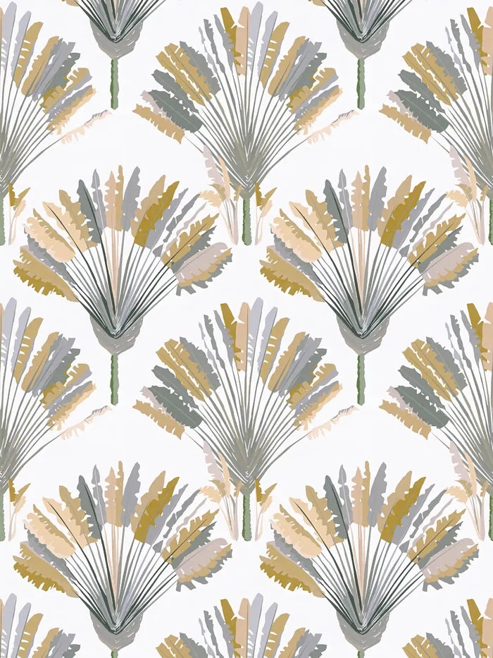 Watercolour Fan Trees Wallpaper - White/Grey - Discontinuing