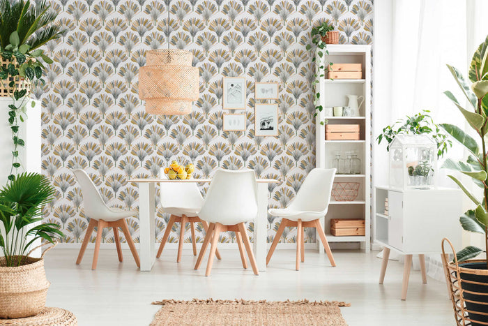 Watercolour Fan Trees Wallpaper - White/Grey - Discontinuing