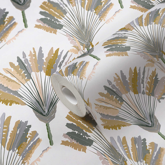 Watercolour Fan Trees Wallpaper - White/Grey - Discontinuing