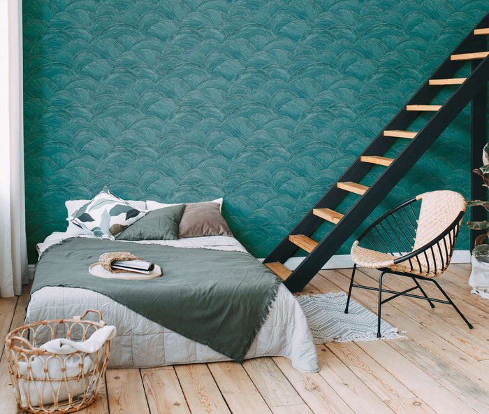Wave Textured Vinyl Wallpaper - Green/Silver
