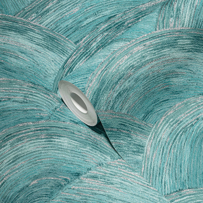 Wave Textured Vinyl Wallpaper - Green/Silver