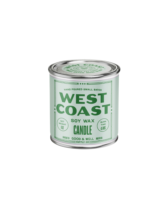 West Coast Soy Candle from the Happy Place Collection—capturing juniper and fir balsam resin like your favorite beach getaway, minus the sand in your shoes.