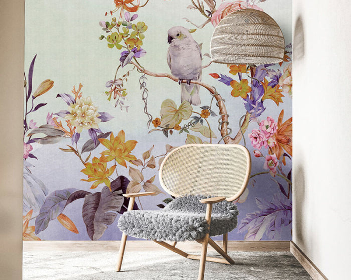 Whispering Blossoms Parrot - Custom Sized Wallpaper Mural (per m2)
