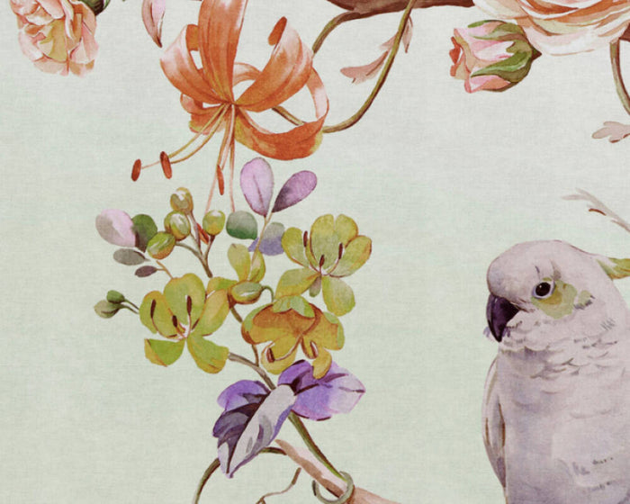 Whispering Blossoms Parrot - Custom Sized Wallpaper Mural (per m2)